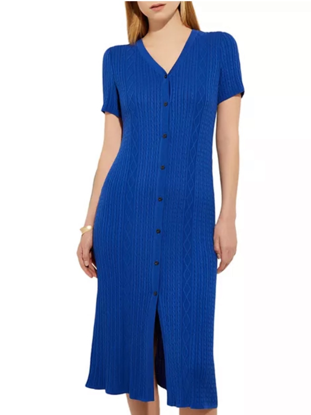 Misook Blue Cable Knit Button-Front Midi Dress Size XL